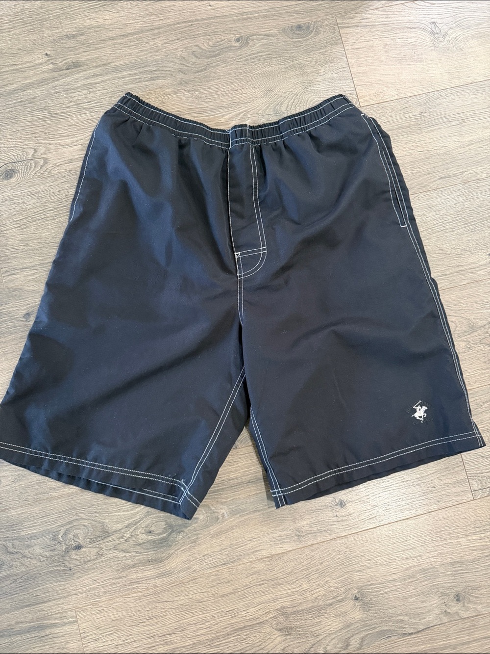 Beverly Hills Polo Club Black Swim Board Shorts with White Stitching